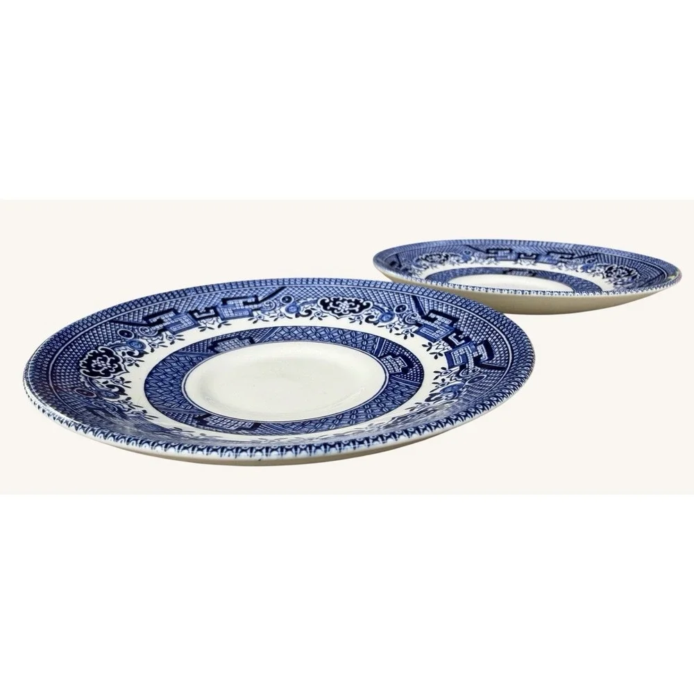 Vintage Churchill Blue Willow Saucers Set of 2 Staffordshire England 5.5